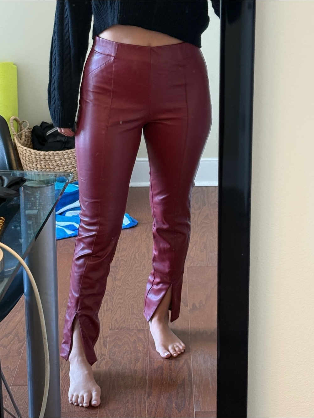 Zara Burgundy Faux Leather Pants